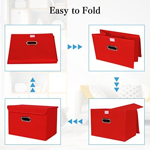 STOREONE Fabric Storage Cube Bins Foldable Organizer Container Collapsible Basket with Lids and Metal Handles, for Home, Bedroom, Closet 8 Pcs (Red) - Image 6