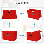 STOREONE Fabric Storage Cube Bins Foldable Organizer Container Collapsible Basket with Lids and Metal Handles, for Home, Bedroom, Closet 8 Pcs (Red) - Image 6