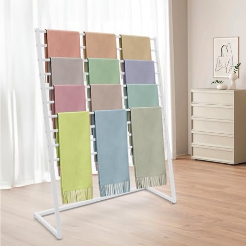 Scarf Display Stand, 10 Tier Metal Scarf Holder Organizer, Scarf Hanger Scarf Holder Scarf Organizer Belt Organizer Pants Rack Scarf Rack for Commercial Clothing Retail Store (White, 120cm) - Image 3