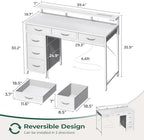 Huuger Gaming Desk with 6 Drawers, Computer Desk with LED Lights Power Outlets and Type-C, 39 Inch Office Desk with Storage, Monitor Stand, Writing Work Desk Home Office, Bedroom, White - Image 3