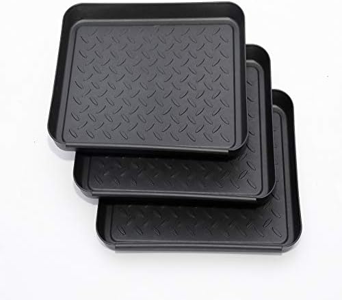 Boot Tray 3-Pack, Shoe Tray for Entrance (13.8X10.8X1.2in) Rubber Plastic Boot Tray for Floor Protection, Rain and Snow Wet Shoe Drip Tray for Indoor and Outdoor, Multipurpose Mat Tray- black by Nvzi