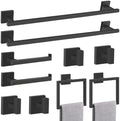 TQKAG Matte Black Bathroom Hardware Accessories Set 10 Pieces, 23.6" SUS304 Stainless Steel Towel Bar Set Wall Mounted Includes Single Towel Bar, Towel Ring, Toilet Paper Holder, Double Towel Hooks by TQKAG