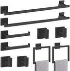 TQKAG Matte Black Bathroom Hardware Accessories Set 10 Pieces, 23.6" SUS304 Stainless Steel Towel Bar Set Wall Mounted Includes Single Towel Bar, Towel Ring, Toilet Paper Holder, Double Towel Hooks by TQKAG