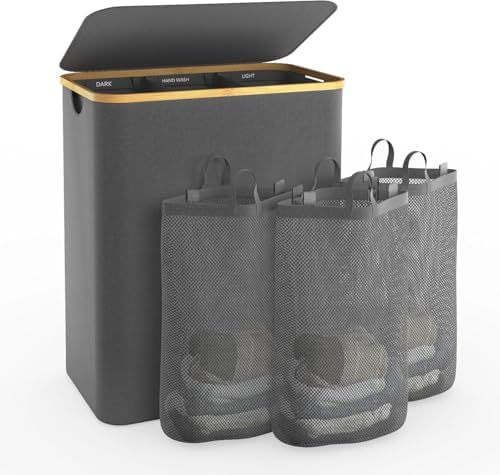 Hampers for Laundry Basket with Lid, 160L Large Laundry Hamper 3 Section by Bathola