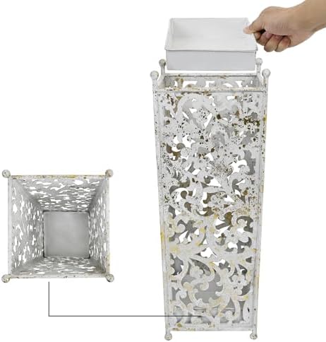 Vintage White Metal Umbrella Holder with Ornate Cutout Pattern Antique Decorative Umbrella Stand with Detachable Drip Tray for Entryway Storage Umbrellas Canes & Walking Sticks (White) - Image 3
