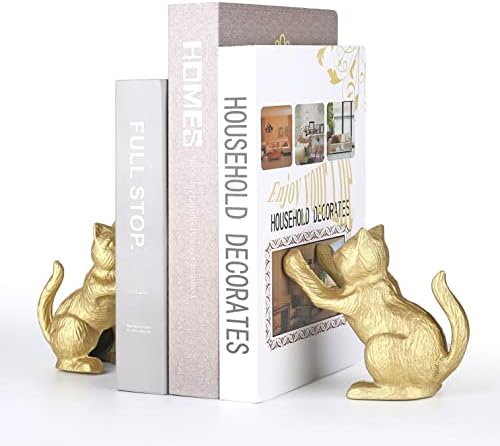 Ambipolar Lucky Cat Decorative Bookend, Heavy Duty Cast Iron, Vintage Shelf Decor, Gold, T3-66 - Image 5