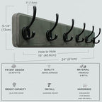 Dseap Coat Rack Wall: 24" Long, Patented, Heavy-Duty, 6-Double-Hooks Wooden Wall Mounted Coat Rack Coat Hanger Hook Rail for Winter Coats Hat Jacket Clothing, Weathered Green - Image 5