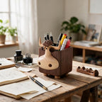 Wood Pencil Holder Cute Pen Holder Bull Desk Organizer Makeup Brush Holder - Image 2