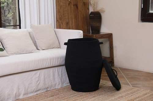 26"x20" Extra Large Tall Woven Laundry Basket with Lid, Cotton Rope Blanket Storage Basket, Freestanding Decorative Bin for Bedroom Living Room, Black - Image 6