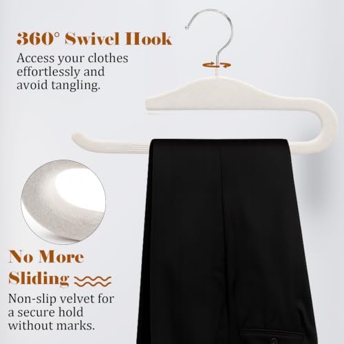 Velvet Hangers Non Slip,20 Pack Space Saving Pants Hangers,Thin Space Saving Clothes Hanger for Closet, Durable Heavy Duty Hanger with 360 Swivel Hook for Pants Towel Jeans(White) - Image 4