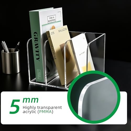 Clear Acrylic 3-Slot Magazine File Holder, Vertical Desk Organizer - Image 3