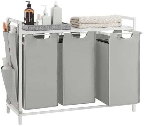 VASAGLE Laundry Hamper with Shelf, 3 Pull-Out Bags, 3 x 10.6 Gallons (40 L) by VASAGLEbySONGMICSHOME