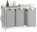VASAGLE Laundry Hamper with Shelf, 3 Pull-Out Bags, 3 x 10.6 Gallons (40 L) by VASAGLEbySONGMICSHOME