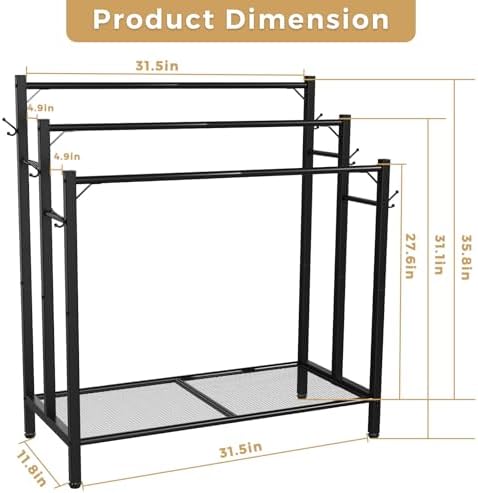 HavenlyYouth 3 Tier Towel Rack with Large Storage & 6 Hooks, Blanket Rack for Oversized Bath Towels, Free Standing Pool Towel Rack Stand for Bathroom Pool Indoor/Outdoor, 35.8" H x 31.5" L x 11.8" W - Image 6