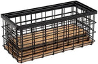 TIEYIPIN Farmhouse Decor Metal Wire Storage Baskets, Wood Base Containers Organizing Basket Caddy Bin for Kitchen Cabinets, Bathroom, Pantry, Garage, Laundry Room, Closets - Small - Black (Set of 3) - Image 5