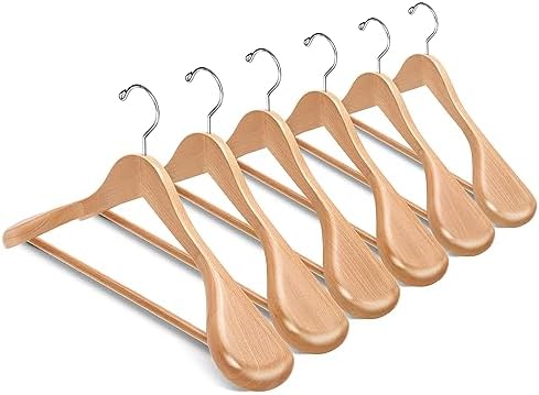 Amber Home 6 Pack Natural Wide Shoulder Wooden Suit Hangers by AmberHome