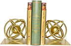Book Ends Decorative, Modern Metal Unique Gold Bookends for Shelves, Round Design Bookend Book Stopper Holder for Home Office by JUCONSIN