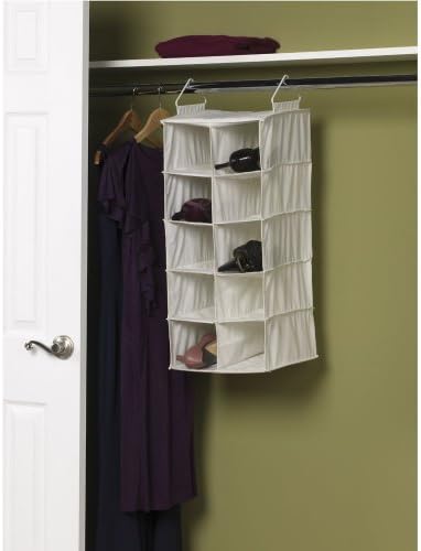 Household Essentials 311344 10 Pocket Hanging Shoe Storage Organizer for Closets | Natural Canvas - Image 2
