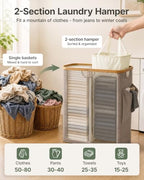 MIZATTO 2 Section Laundry Hamper with Lid, 140L Quilted Puffer Basket - Image 2