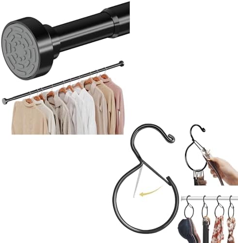 Supforce 17-69 Inches No Drilling Closet Rods for Hanging Clothes, Black, 4 Pack Belt Hanger, Belt Hanger for Closet, Rust-Proof Belt Organizer for Closet by Supforce