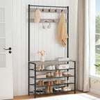 HOOBRO Hall Tree, Coat Rack with Shoe Rack, 39.4" Hall Tree with Bench, 5 Tier Shoe Storage Organizer with 9 Hooks for Entryway, Closet, Sturdy, Industrial, Greige and Black BG801MT01 - Image 3