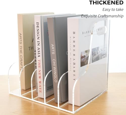 5 Vertical Compartments File Holder, Clear Acrylic Desk Organizer and Storage Bins Holding for Magazines, Binders, Notebooks, Envelopes, Multi-purpose Document Organizer for Home Office - Image 4