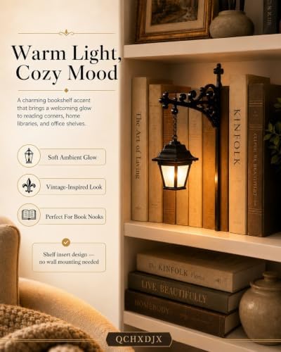 Library Lantern Decorative Bookshelf Lighting, Metal Bookend Shelf Insert with Hanging Lamp, Ghost or Happy Place Sign for Home Library, Reading Nook and Book Lover Decor(Ghost,2pcs) - Image 3