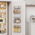 6 Tier Over the Door Pantry Organizer, Foldable Metal Over the Door Hanging Spice Rack with 6 Baskets, Adjustable No Drill Hanging Storage Rack for Kitchen, Bedroom, Laundry, Bathroom, White by Upesitom