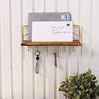 MyGift Burnt Wood and Brass Metal Wall Shelf & Key Holder Rack with 6 Hooks - Image 4