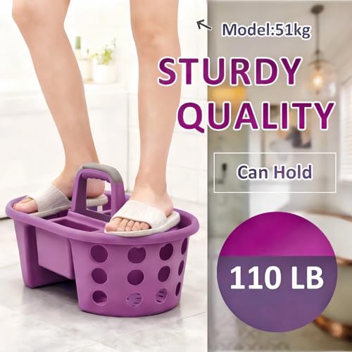 SIMPLYKLEEN Large Shower Caddy Portable 2PC - Made in USA Plastic Jumbo Size Dorm Storage Candy Tote with Handle Shower Organizer for Bathroom, Pantry, Kitchen, College Dorm, Orange/Purple - Image 3