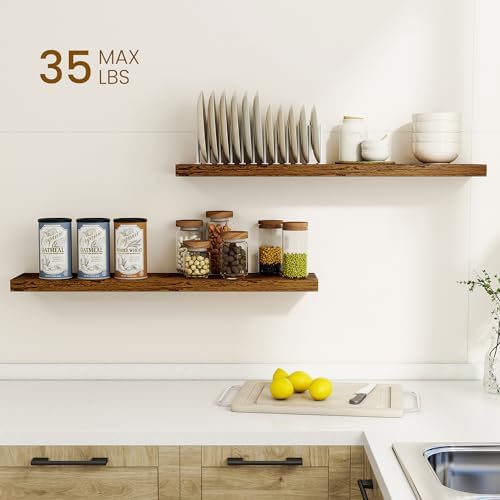 Dreamland 36Inch Floating Shelves for Wall, Rustic Wooden Floating Shelves for Bathroom|Bedroom|Kitchen, 2 Pack Deep Wall Mounted Book Shelf, Wood Storage Display Shelf for Home Decor, Brown - Image 2
