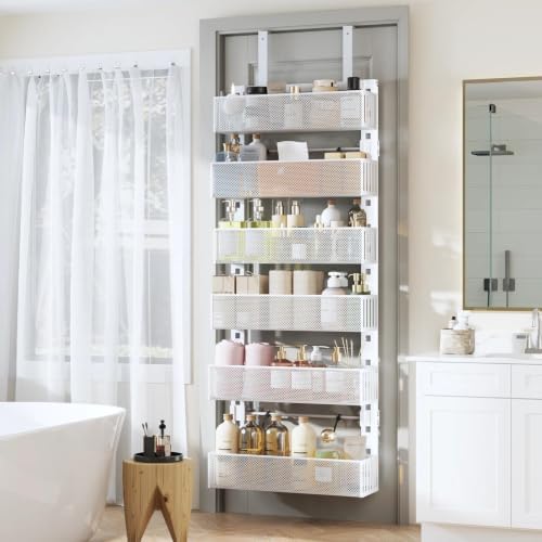 Over The Door Organizer, 6-Tier Heavy-Duty Metal Mesh Rack, Adjustable Large Baskets, 2-in-1 Hanging or Wall Mount Spice Rack, Behind The Door Organizer for Bedroom Closet Bathroom Pantry Kitchen - Image 6