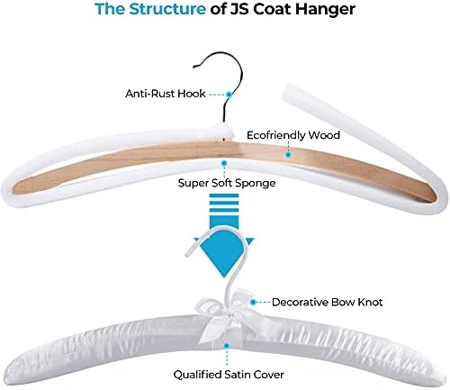 JS HANGER Padded Hanger for Sweaters - 17 Inch Extra Large Heavy Duty Satin Covered Coat Hangers No Shoulder Bump for Women Clothes, Sweaters, Dresses, Clothing, Weddings, Lingerie Pack of 10, White - Image 3