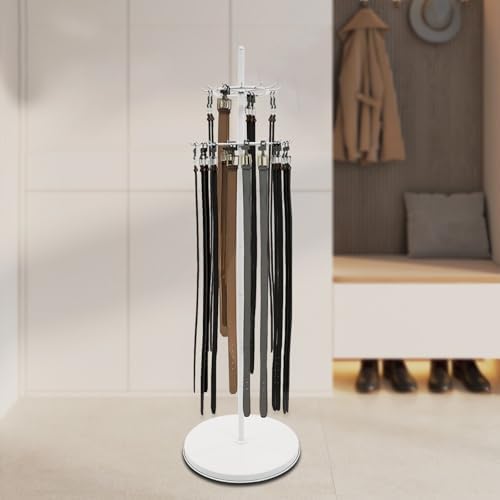 NOLANTI Modern Two-Tier Belt Display Shelf with 31 Hooks, 66.1in Height, Metal Organizer for Belts, Scarves, Shoelaces, Space-Saving Freestanding Storage Rack (White) - Image 5