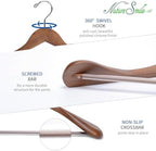 Nature Smile Luxury Wooden Suit Hangers 6 Pack Wood Coat Hangers Jacket Outerwear Shirt Hangers,with Extra-Wide Shoulder, 360 Degree Swivel Hooks & Anti-Slip Bar with Screw(Retro Color) - Image 4