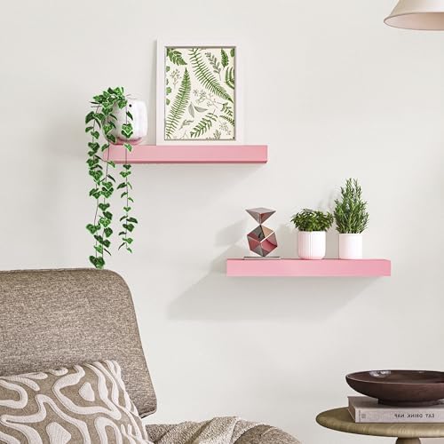 BAMEOS Pink Floating Shelves for Wall, 16" x 6" Wall Shelves for Room, Floating Book Shelves, Hanging Shelves for Bedroom, Bedroom, Living Room, Kitchen (Set of 2) - Image 5