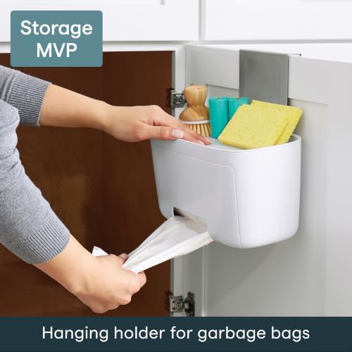 YouCopia DoorStash Garbage Bag Dispenser, Hanging Kitchen Cabinet Door Trash Bag Organizer with Removable Lid for Storage, Speckled White - Image 2