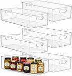 primebox Plastic Food Storage 6 Pack Clear Container Bin with Handles for Organizing Kitchen, Pantry, Refrigerator, Freezer, Pantry, Cabinet, Closet, Bathroom. 20”x8”x5” by primebox