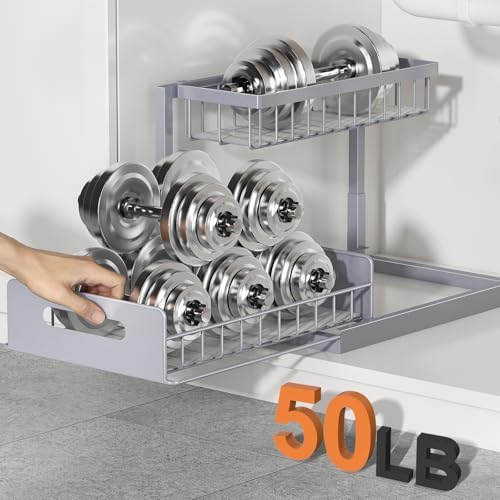 REALINN Under Sink Organizer, L-Shaped 2 Tier Pull Out Cabinet Organizer - Image 3