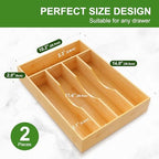 Greenual Silverware Organizer 10 In Utensil Organizer Silverware Tray for Drawer Cutlery Flatware Organizer for Kitchen Bamboo Wood 2 Pack - Image 2