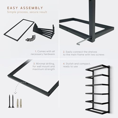 Modern 5-Tier/6-Tier Towel Rack - Wall-Mounted Black Metal Towel Shelf for Bathroom, Space-Saving Storage for Towels, Organizers, and Home Decor (6-Tier) - Image 6