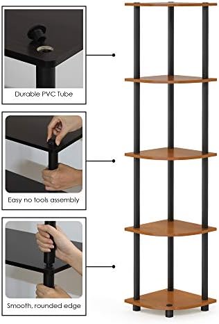 Furinno TURN-N-TUBE Corner Shelf, 5-Tier Corner Bookshelf, Open Storage Shelves, for Organization and Storage, Living Room, Home Office, Garage, Bedroom, Light Cherry - Image 5