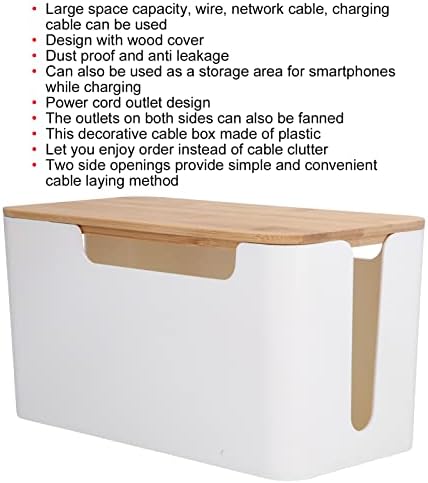Cable Management Box Small Cord Hider Box with Wooden Lid for Tv Wires Routers Computers Cables Home and Office - Image 5