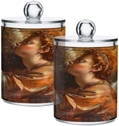 4 Pack Qtip Holder Dispenser with Lids, Angel Prayer Painting Plastic Storage Containers,Bathroom Canisters Organizer for Cotton Ball, Cotton Swab, Cotton Round Pads, Floss 21218383 - Image 7