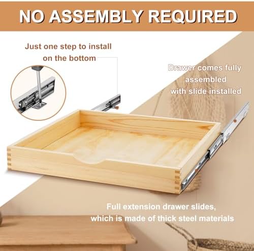 Menkxi 2 Set Wooden Pull out Cabinet Organizer Fully Assembled Slide out Pantry Drawer with Gentle Close Storage Shelf Tray for Base Kitchen Under Sink Bathroom Accessory(Wood Color,24'' X 21'' X 3'') - Image 4