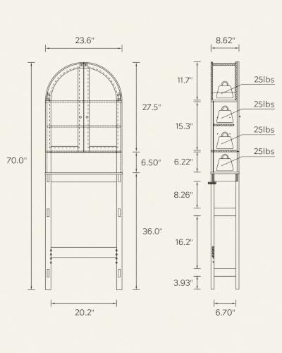 Arched Over The Toilet Storage Cabinet with Acrylic Door - Image 2