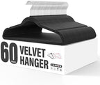 YSSOA Velvet Hangers 60 Pack, Non-Slip Clothes Hangers with Shoulder Notches, 360° Swivel Hooks, Heavy Duty Standard Hangers for Closet Space Saving, Black by YSSOA
