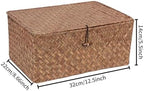 FEIALNDUO Wicker Shelf Baskets with Lid,Seagrass Storage Basket Bins Rectangular Handwoven Basket Boxes for Shelves Desktop Home Organizer (Coffee, Large) - Image 6