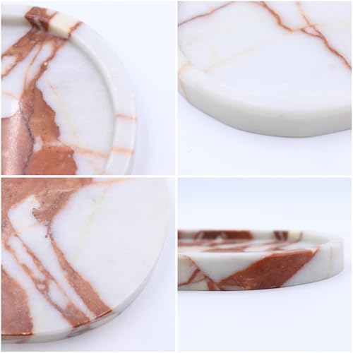 OOBOOB Oval Natural Marble Bathroom Tray for Decor Countertop, Marble Vanity Tray for Candles Perfume, Jewelry, Cosmetics, Elegant Vanity Organizer for Jewelry, Perfume - Image 3