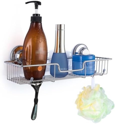 iPEGTOP L-4 Strong Suction Cup Shower Caddy Bath Shelf Storage, Combo Organizer Basket for Shampoo, Soap, Conditioner, Razor Bathroom Accessories - Rustproof Stainless Steel, Chrome - Image 4